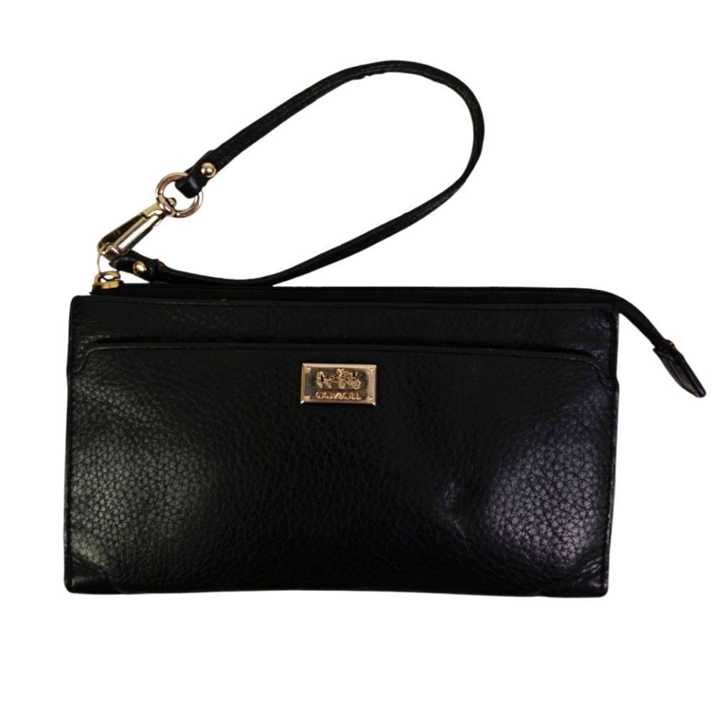 Coach Black Genuine Leather Wristlet Wallet Purse